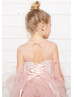 Blush Pink Lace Tulle Keyhole Corset Back Flower Girl Dress